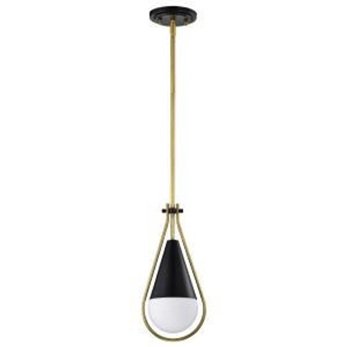  Satco 60-7903 Matte Black Pendant Light with White Opal Glass 