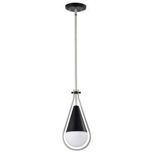  Satco 60-7912 Matte Black Pendant Light with White Opal Glass 