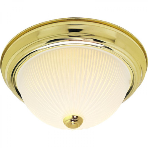  Satco SF76-130 Polished Brass Flush-Mount with Frosted Ribbed Glass 