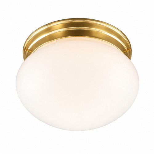 Volume V7006-2 -Small Round Polished Brass Ceiling Light with White Glass
