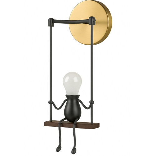 Volume V6139-84 – Swing Arm Wall Sconce with Black, Gold & Woodgrain Finish