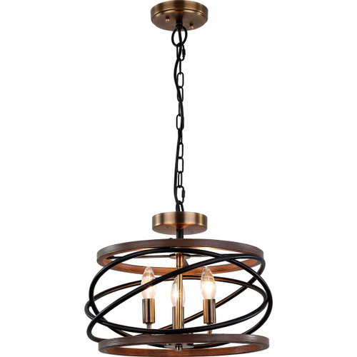 Volume Lighting V2523-35 - Antique Gold and Walnut Caged Convertible Semi-Flush Pendant