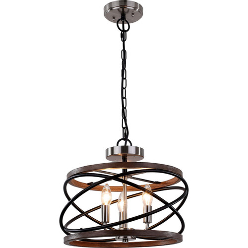 Volume Lighting  V2523-19 Brushed Nickel & Walnut Ringed Semi Flush-Mount