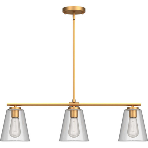 Volume Lighting V2103-90 - 3-Light Antique Gold Linear Island Pendant - Clear Glass