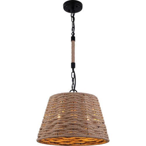 Volume Lighting V2102-5 - Black Woven Basket Pendant - Hemp Rope Shade