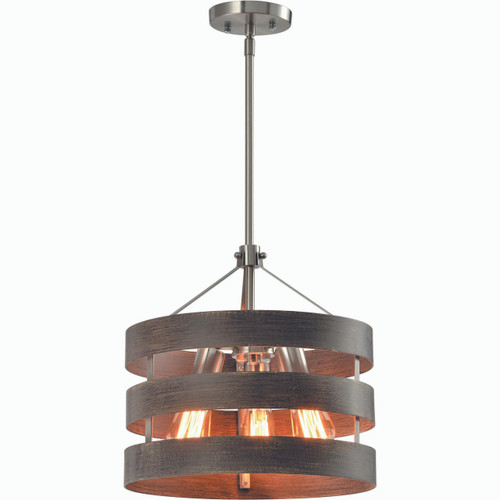 Volume Lighting V1813-43 - Brushed Nickel and Walnut Striped Drum Pendant