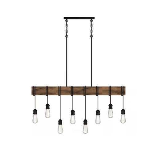 Volume Lighting V3216-84 - Black and Wood Grain Linear Chandelier - Exposed Bulbs