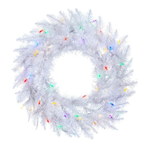 Vickerman A104226LED - 24" Sparkle White Wreath with Multi-colored LED Lights