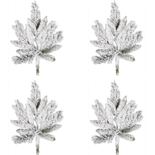 Vickerman A128202-4 - 18 in. Flocked White on Green Snowflake Ridge Artificial Spray - 4 Pack