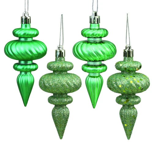 Vickerman N500044 - 4 inch Seafoam 4-Finish Finial Christmas Ornament - 8 Pack