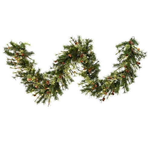 Vickerman A801717LED - 9 ft Green Mixed Pine Christmas Garland - Warm White LED