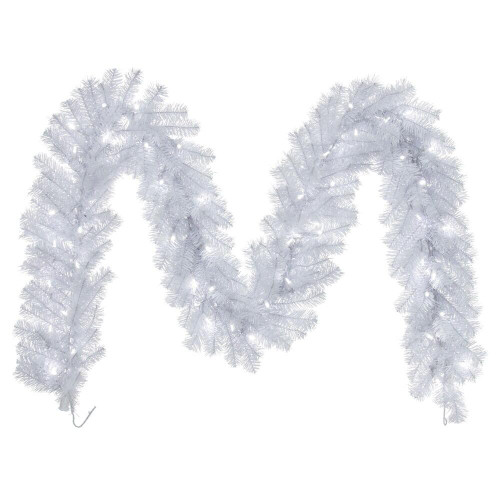 Vickerman A805813LED - 9 ft White Spruce Christmas Garland - Warm White LED