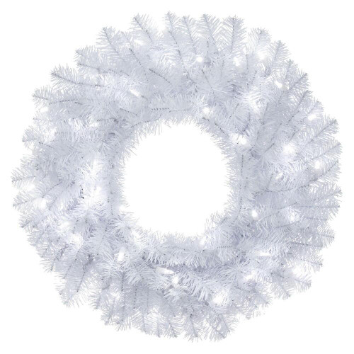 Vickerman A805825LED - 24" Crystal White Wreath with Warm White LED Lights