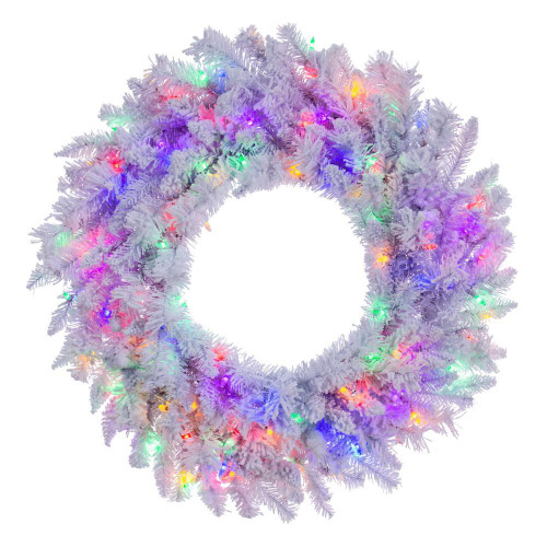 Vickerman A893932LED - 30" Flocked White Wreath with Multi-colored LED Lights