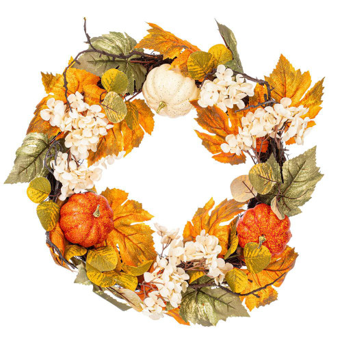 Vickerman EF214822 - 22" Fall Pumpkin Hydrangea Wreath