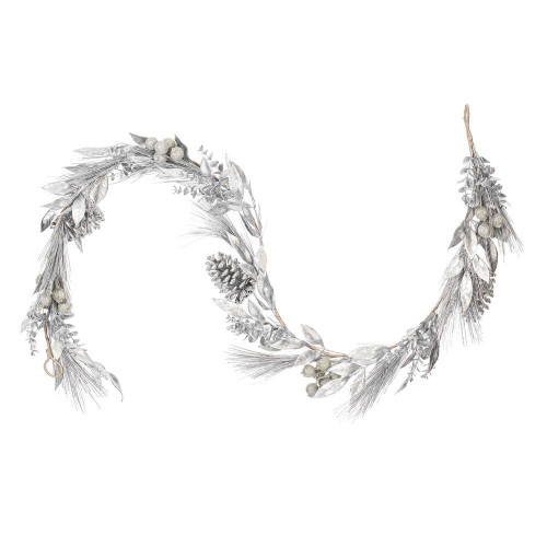 Vickerman EH213017 - 6 ft Silver Needle Berry Christmas Garland - Unlit
