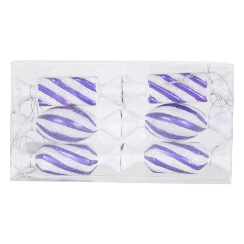Vickerman M152406 4" Purple-White Candy Glitter 6/Box