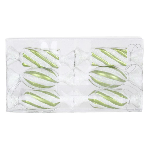 Vickerman M152414 4" Lime-White Candy Glitter 6/Box