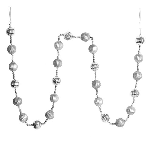 Vickerman M183507 6ft Silver Stripe Ball Ornament Garland