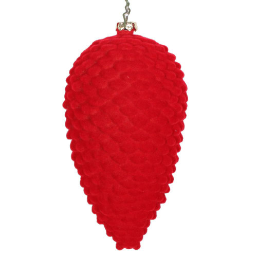 Vickerman MT195603D - 5 inch Red Flocked Pinecone Christmas Ornament - 4 Pack