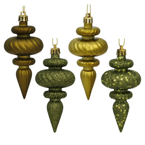 Vickerman N500014 - 4 inch Olive 4-Finish Finial Christmas Ornament - 8 Pack