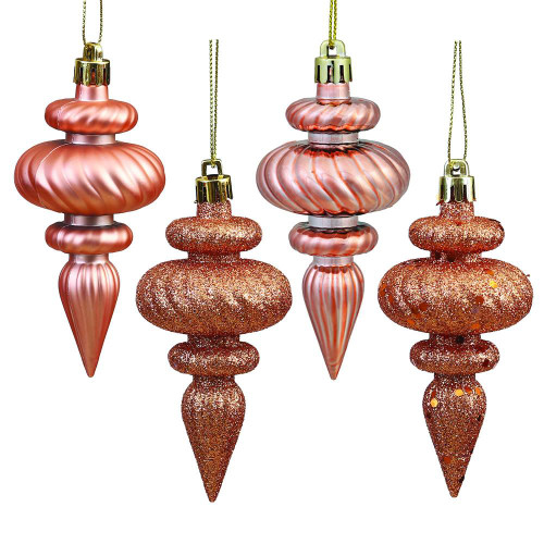 Vickerman N500058 - 4 inch Rose Gold 4-Finish Finial Christmas Ornament - 8 Pack