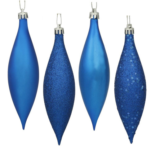 Vickerman N500102 - 5.5 inch Blue 4-Finish Teardrop Christmas Ornament - 8 Pack