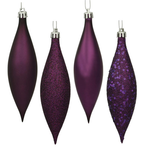 Vickerman N500126 - 5.5 inch Plum 4-Finish Teardrop Christmas Ornament - 8 Pack
