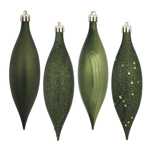 Vickerman N500164 - 5.5 inch Moss Green 4-Finish Teardrop Christmas Ornament - 8 Pack