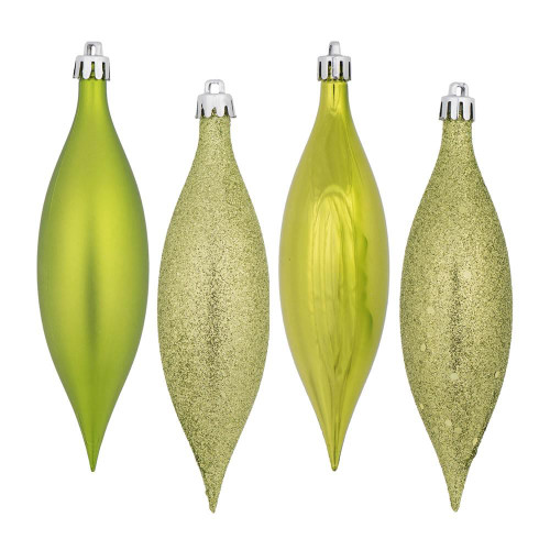 Vickerman N500173 - 5.5 inch Lime 4-Finish Teardrop Christmas Ornament - 8 Pack