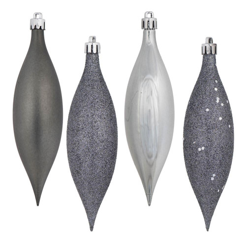 Vickerman N500187 - 5.5 inch Pewter 4-Finish Teardrop Christmas Ornament - 8 Pack