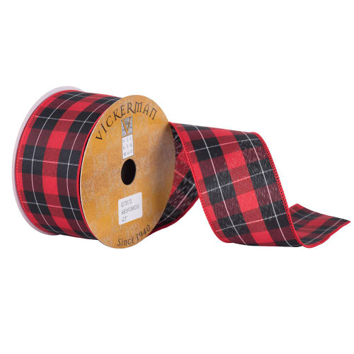 Vickerman Q170172 - Red / White Black Plaid Wired Decorative Ribbon - 2.5" x 10 Yards