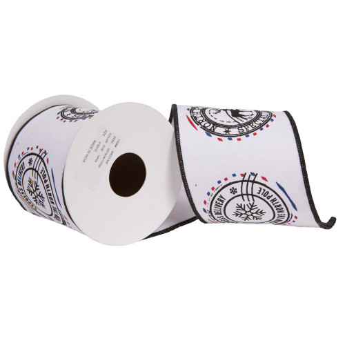 Vickerman QR221346 - White North Pole Deer Wired Christmas Ribbon - 4" x 5 Yards