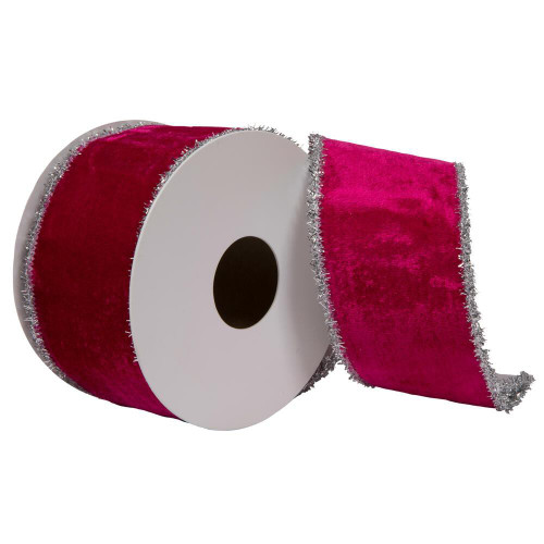 Vickerman QR222234 - Fushia / Silver Velvet Wired Decorative Ribbon - 2.5" x 5 Yards