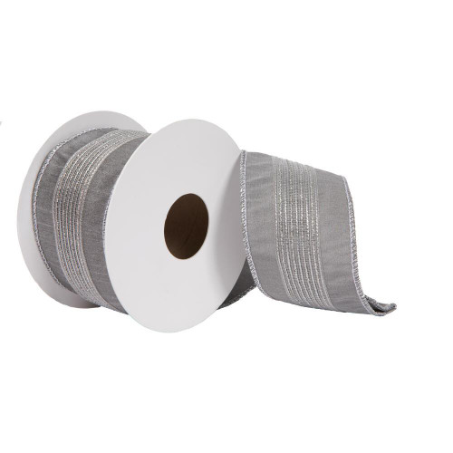 Vickerman QR223022 - Gray / Blue Glitter Dori Wired Decorative Ribbon - 2.5" x 5 Yards