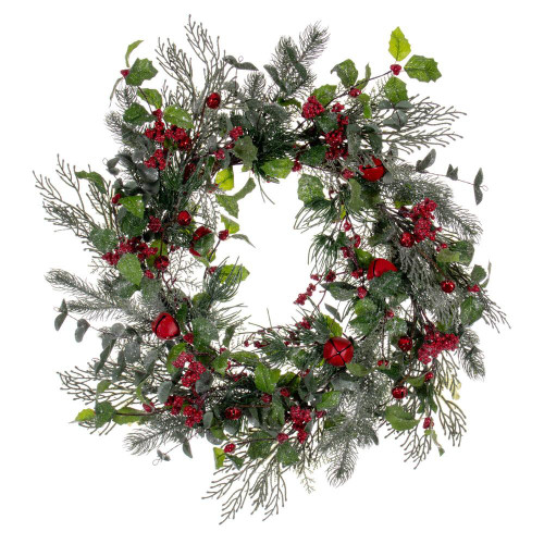 Vickerman FQ221724 - 24" Grn Holly/Pine Red Jngle Bell Wreath