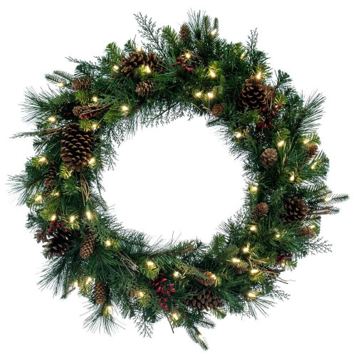 Vickerman G118737LED - 36" Cibola Mix Berry Wreath with Warm White LED Lights