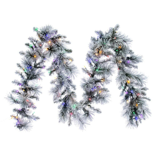 Vickerman G225716LED - 9 ft Green White Flocked Jackson Pine Christmas Garland - Warm White LED