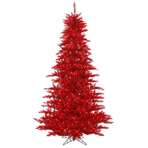 Vickerman K165146LED - 4.5 ft Red Tinsel Fir Prelit Red LED Christmas Tree