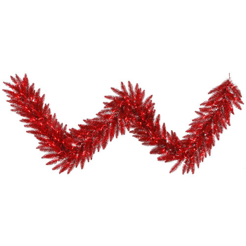 Vickerman K165215LED - 9 ft Red Tinsel Fir Christmas Garland - Red LED
