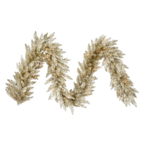 Vickerman K166414 - 9 ft Champagne Tinsel Fir Christmas Garland - Unlit
