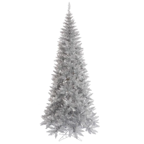 Vickerman K166745 - 4.5 ft Silver Tinsel Slim Fir Unlit Christmas Tree