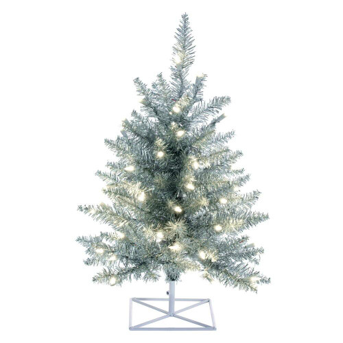 Vickerman K166831LED - 3 ft Silver Tinsel Fir Prelit Warm White LED Christmas Tree