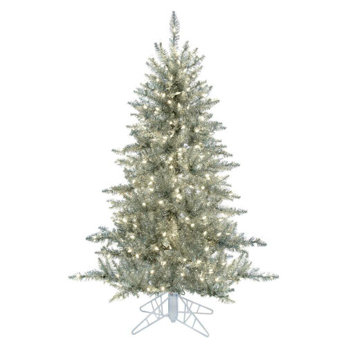 Vickerman K166856LED - 5.5 ft Silver Tinsel Fir Prelit Warm White LED Christmas Tree