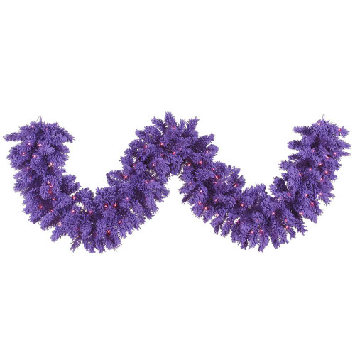 Vickerman K168415LED - 9 ft Flocked Purple Fir Christmas Garland - Purple LED