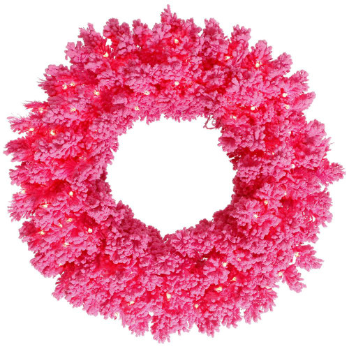 Vickerman K168831LED - 30" Flocked Pink Wreath with Pink LED Lights
