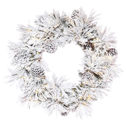 Vickerman K171225LED - 24" Flocked Atka Pine Wreath with Warm White LED Lights