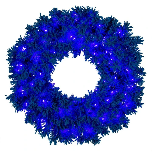 Vickerman K223331LED - 30" Flocked Turquoise Wreath with Turquoise LED Lights