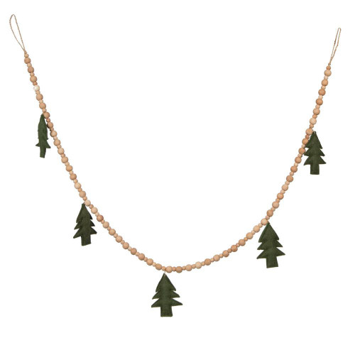 Vickerman JE220961 - 5 ft Multicolor Felt Tree and Natural Wood Bead Christmas Garland - Unlit