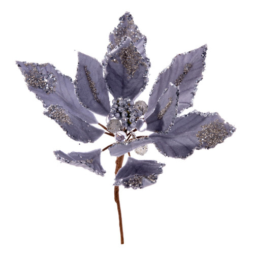 Vickerman L217207 9" Silver Db Velvet Poinsettia Pick 2/Bg 